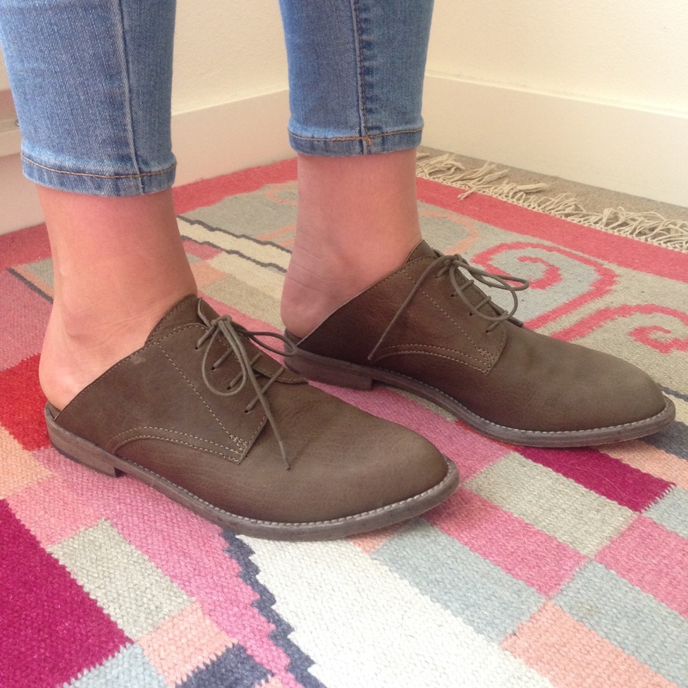 LD Tuttle Olive oxford mules leather slide 38